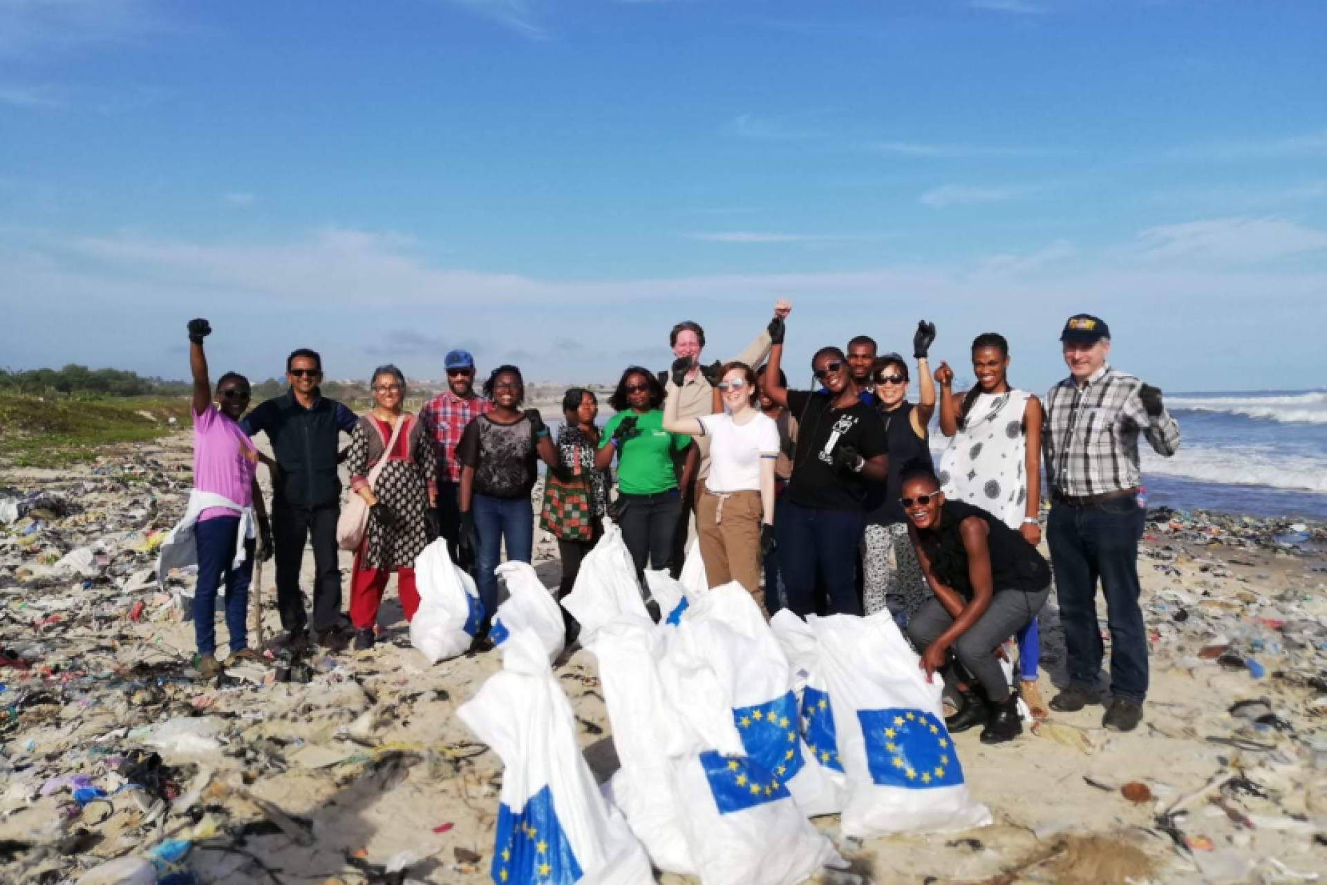 EU volunteers on a beach